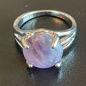 Round purple amethyst S925 silver ring size 7.5